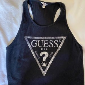 Guess Jeans Cropped Black logo racerback tank top